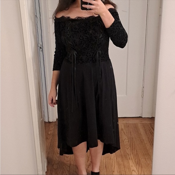 Tripp nyc torrid collaboration goth lace up corset of the shoulder dress - Picture 1 of 7